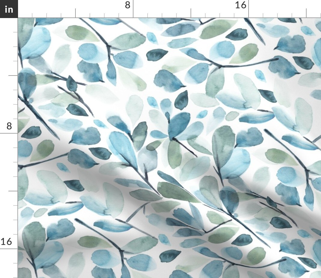Watercolor Botanical Blue Green Brush Strokes Summer Beach Custom Printed Fabric by Spoonflower Various Fabrics by the Yard or Fat Quarter