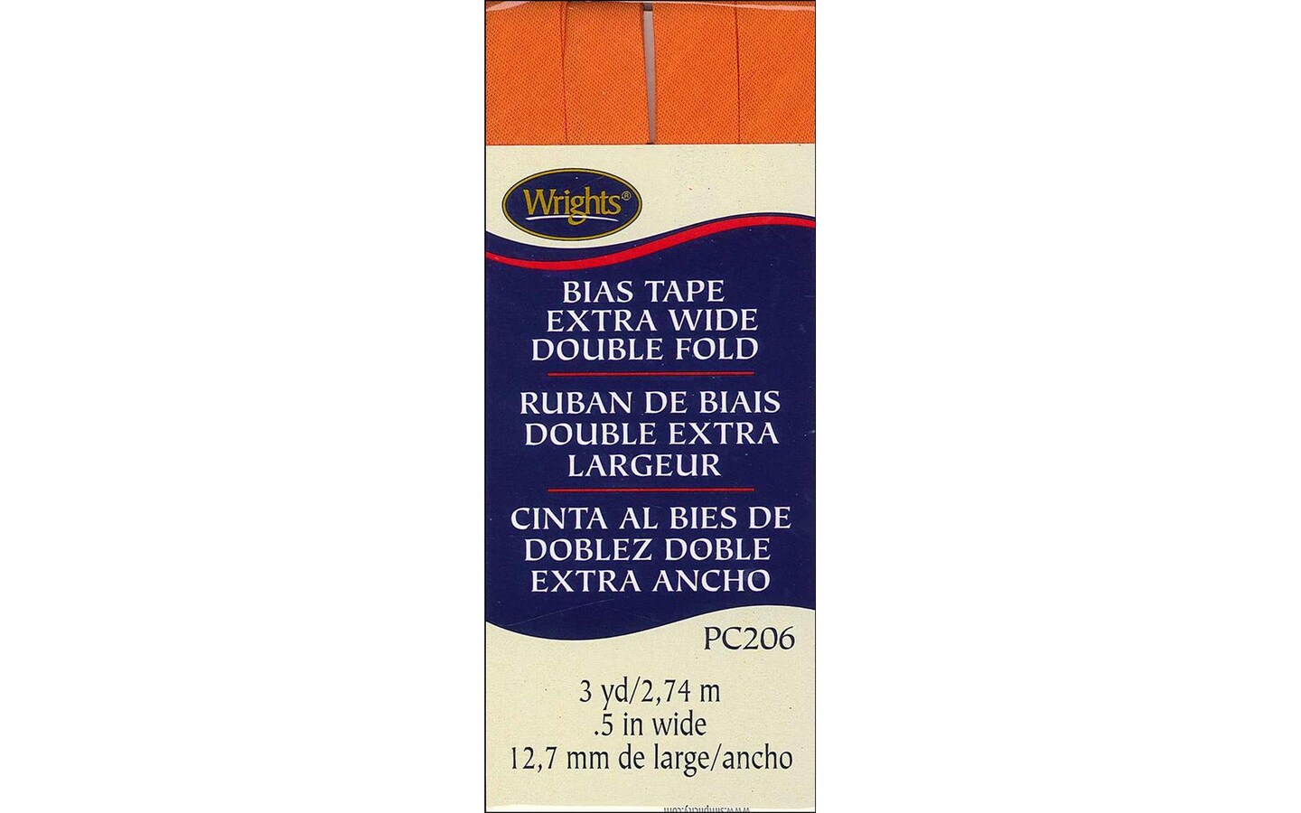 Wrights Bias Tape X Wide Dbl Fold 3yd Orange Peel