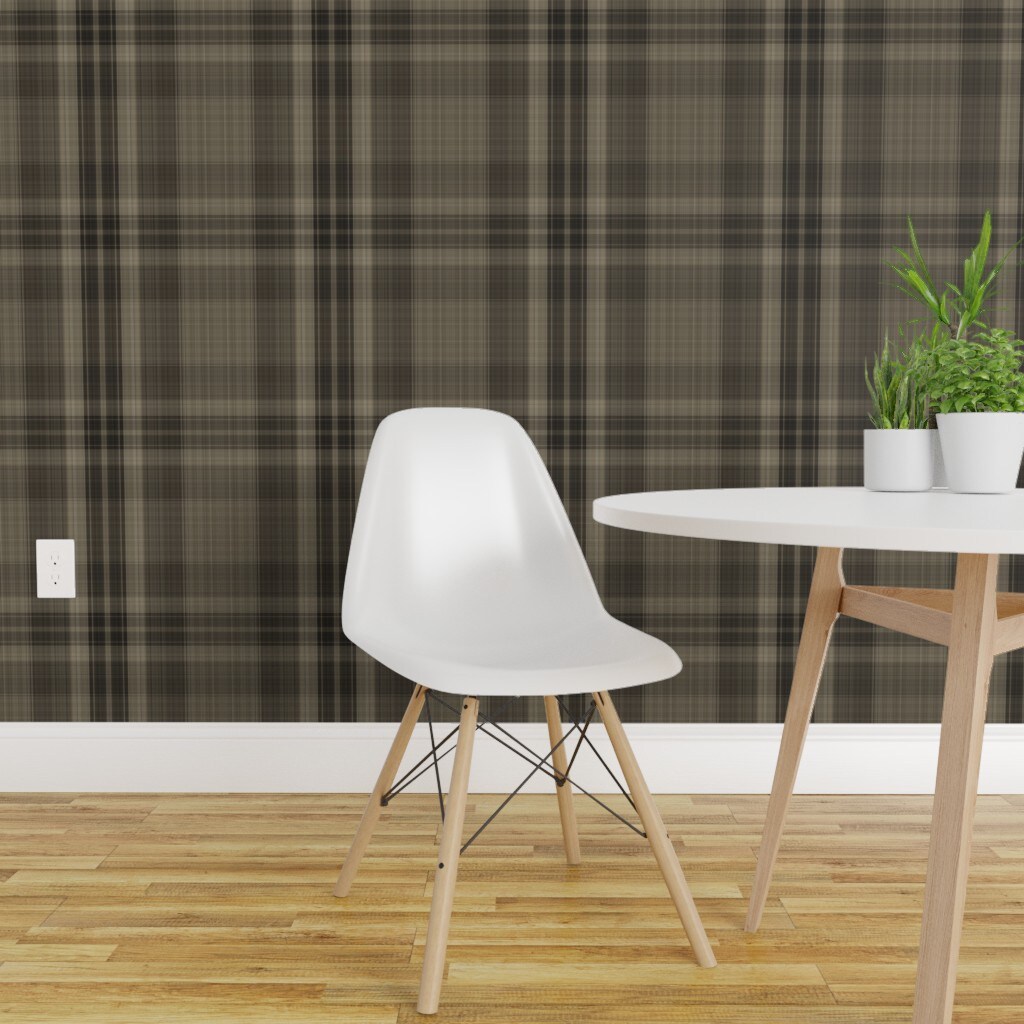 Peel & Stick Wallpaper 2FT Wide Brown Plaid Masculine Neutral Tones 