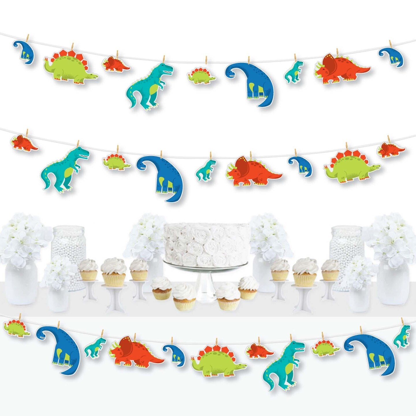 Big Dot of Happiness Roar Dinosaur - Dino Mite Trex Baby Shower or Birthday Party DIY Decorations - Clothespin Garland Banner - 44 Pieces