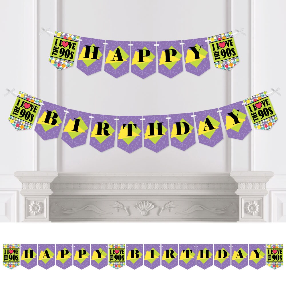 Big Dot of Happiness 90&#x27;s Throwback - 1990s Birthday Party Bunting Banner - Birthday Party Decorations - Happy Birthday