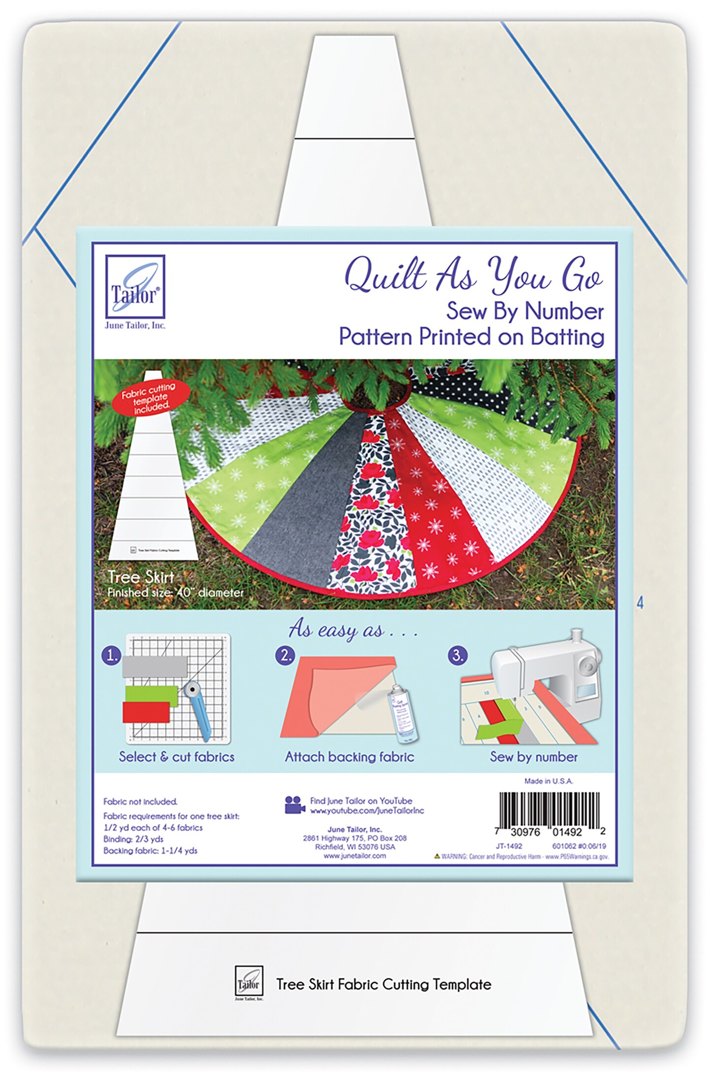 June Tailor Quilt As You Go Tree Skirt-Pattern 40&#x22; Diameter 1/Pkg