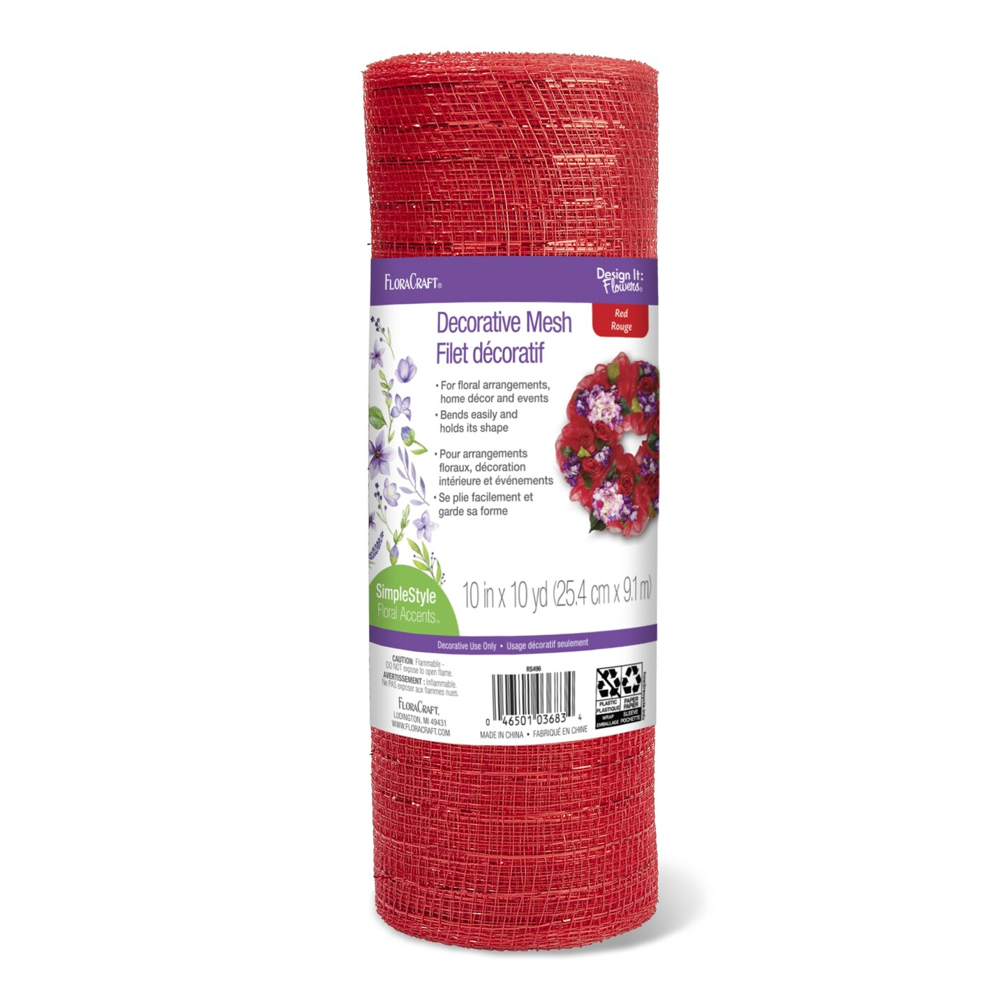 FloraCraft Decorative Mesh 10&#x22;X10yd-Red