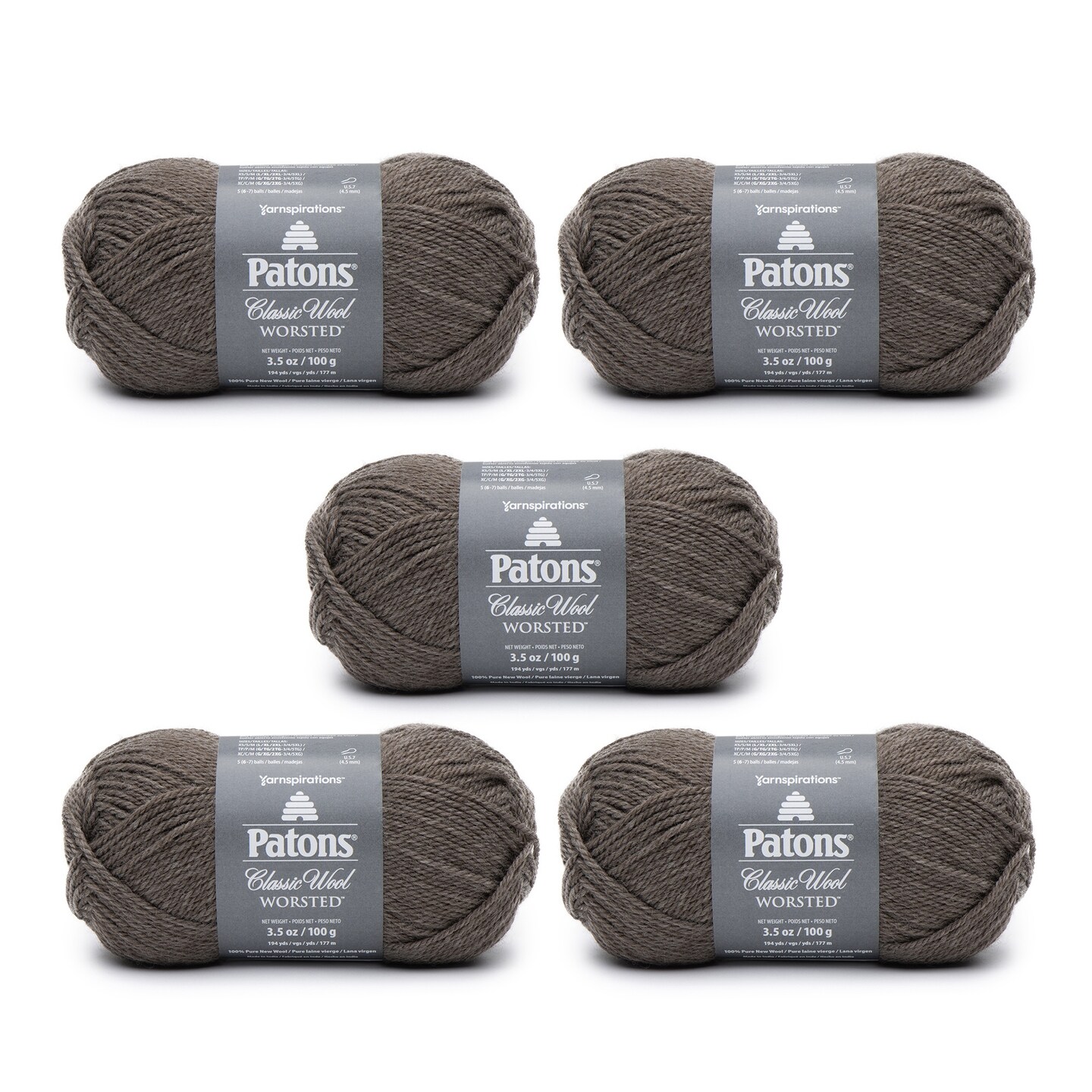 Patons Classic Wool Heath Heather Yarn - 5 Pack of 3.5oz/100g - Wool - 4 Medium - 210 Yards - Knitting/Crochet