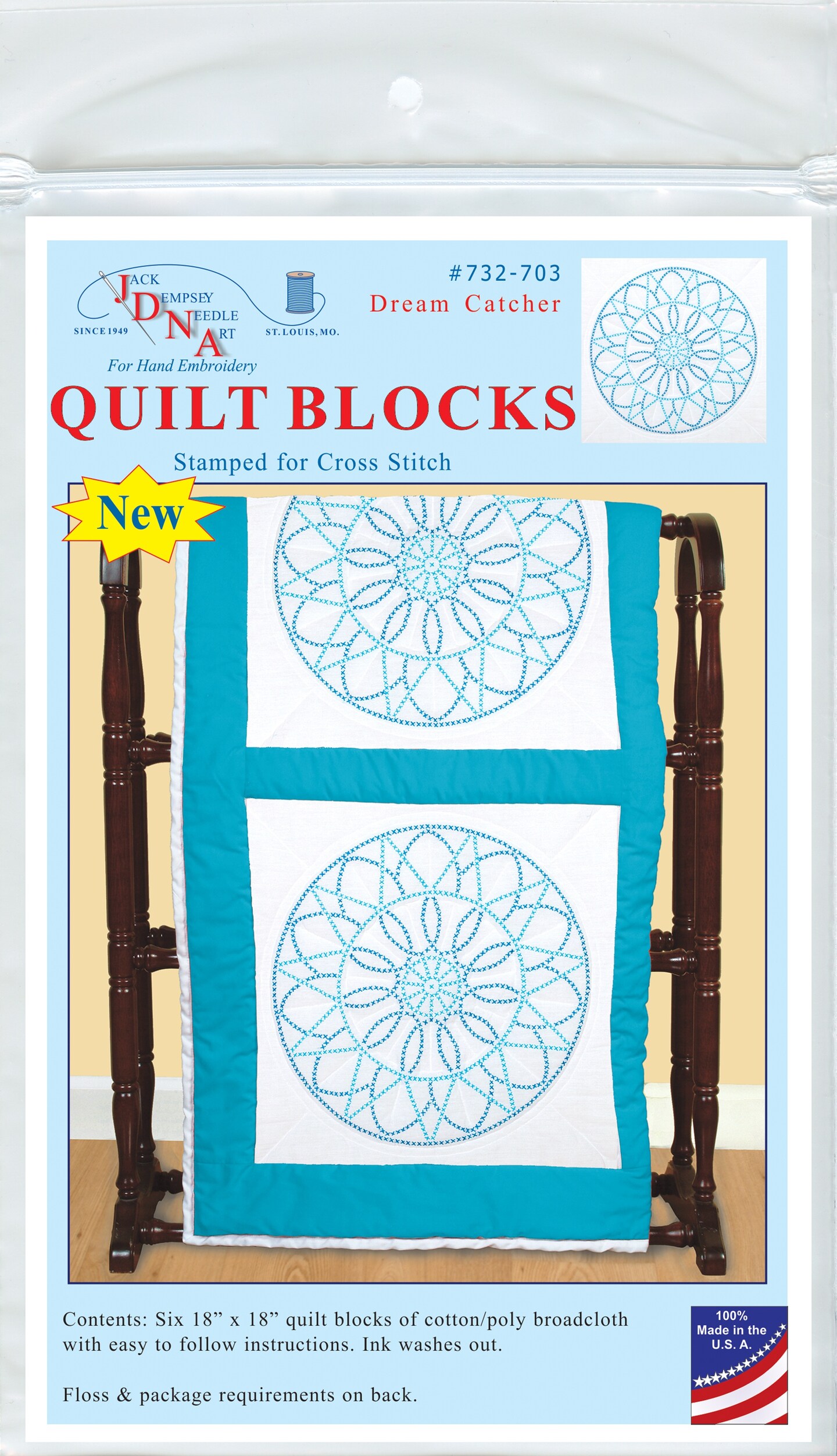 Jack Dempsey Stamped White Quilt Blocks 18"X18" 6/Pkg-XX Dream Catcher