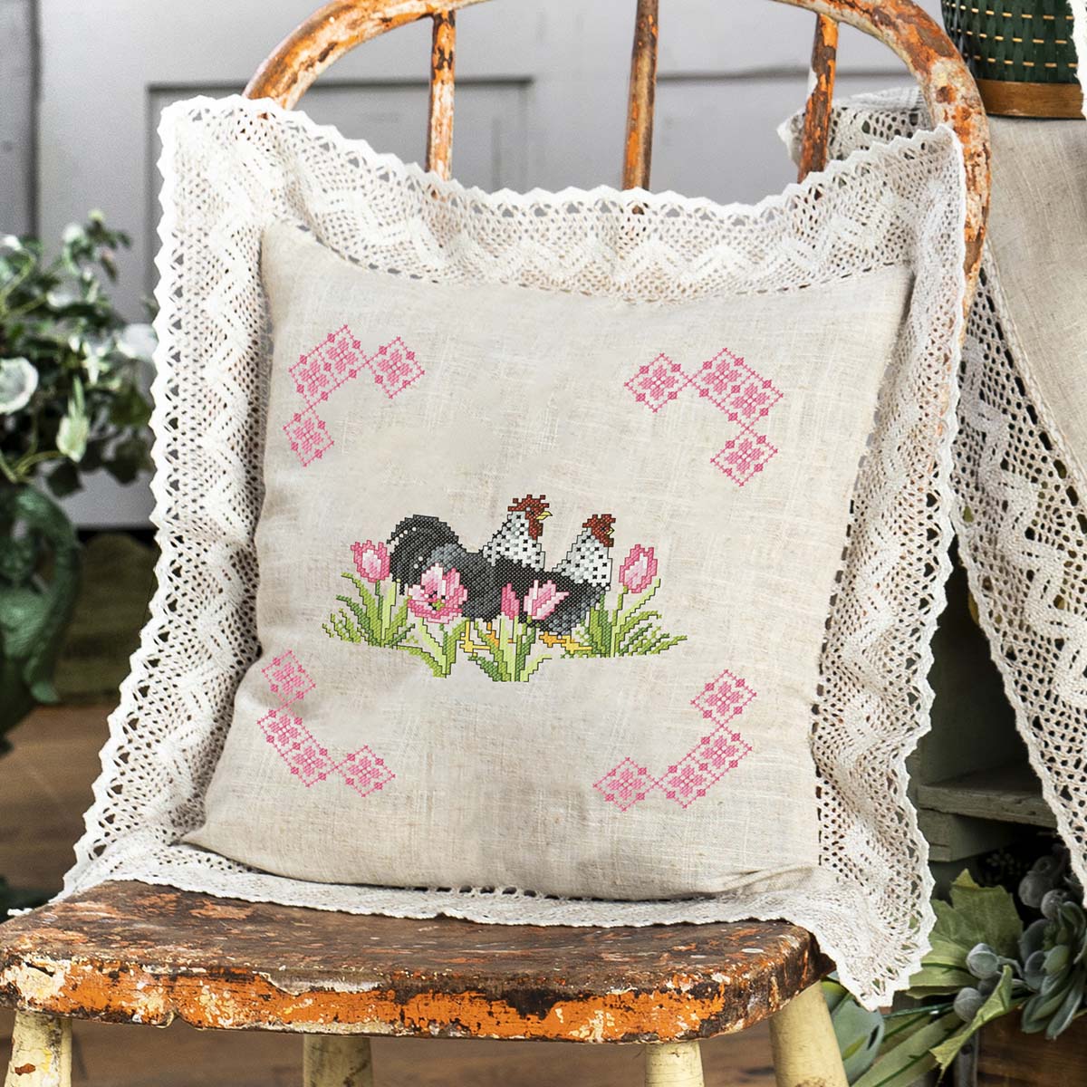 Nob Hill Roosters Pillow Cover Stamped CrossStitch Kit Michaels