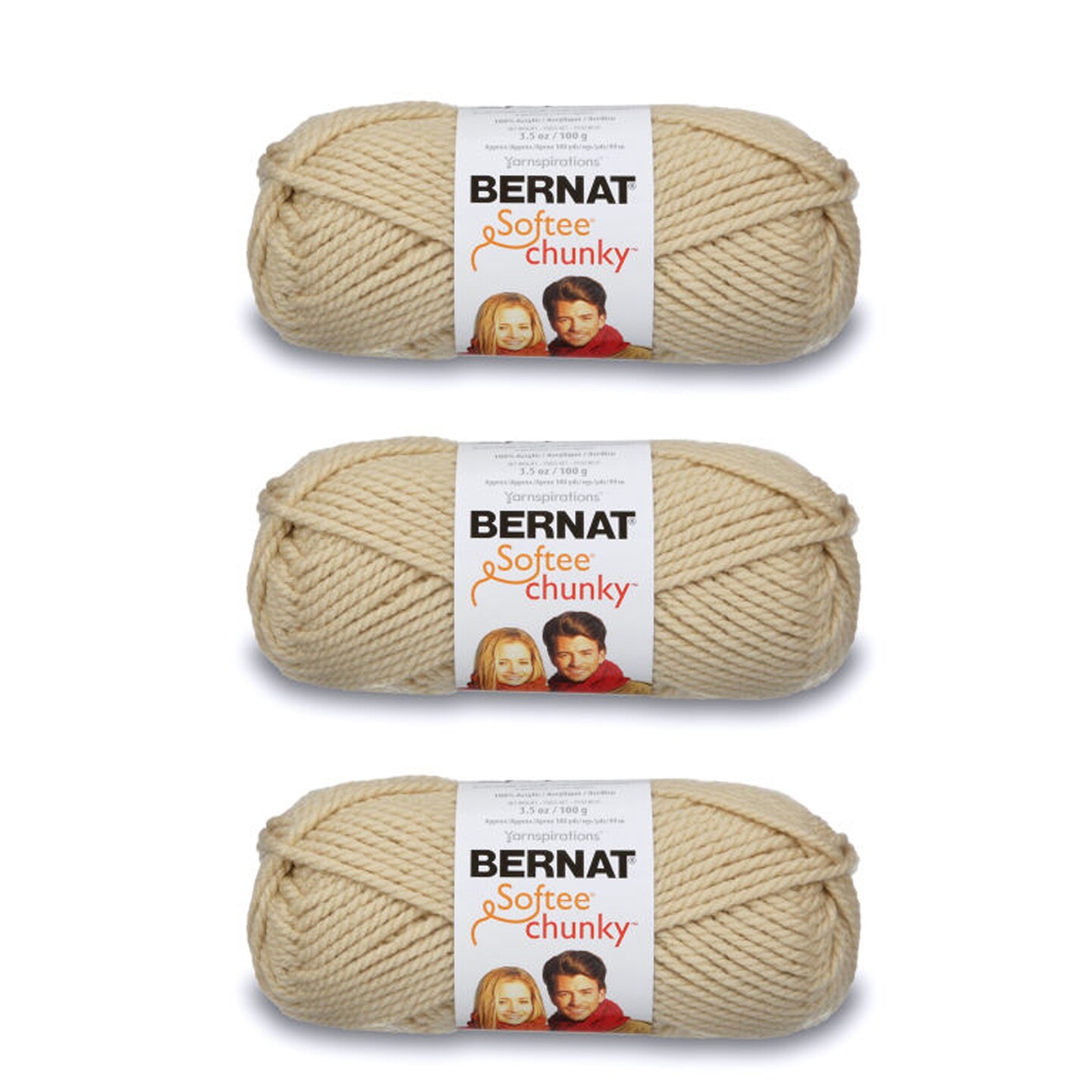 Bernat Softee Chunky Linen Yarn - 3 Pack of 100g/3.5oz - Acrylic - 6 Super Bulky - 108 Yards - Knitting/Crochet