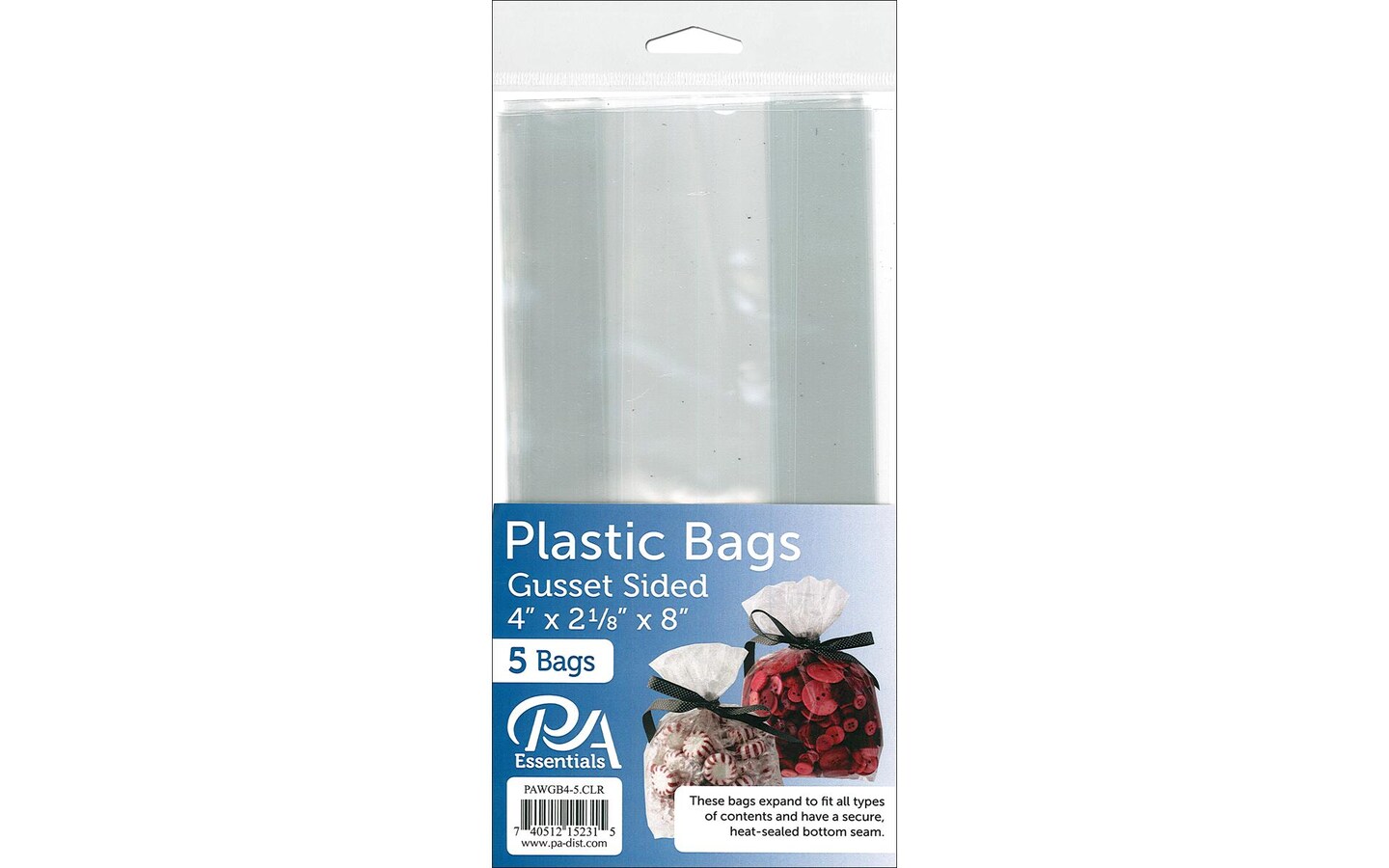 PA Ess Bag Gusset 4x2.13x8&#x22; Clear 5pc