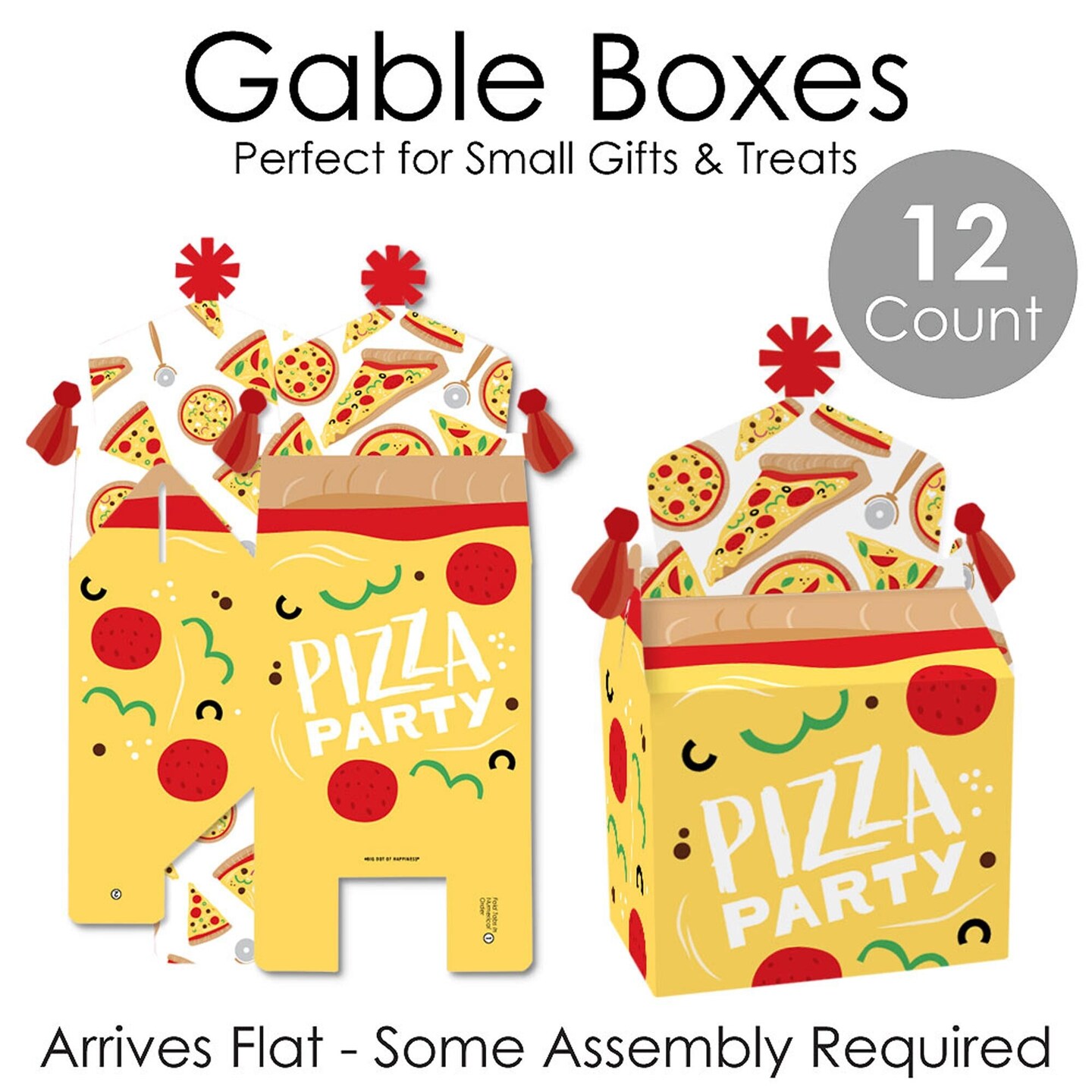 Big Dot of Happiness Pizza Party Time - Treat Box Party Favors - Baby Shower or Birthday Party Goodie Gable Boxes - Set of 12