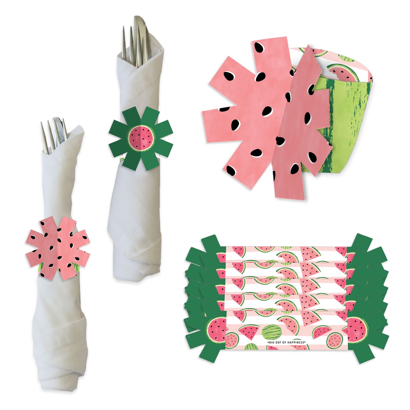 Big Dot of Happiness Sweet Watermelon - Fruit Party Paper Napkin Holder - Napkin Rings - Set of 24