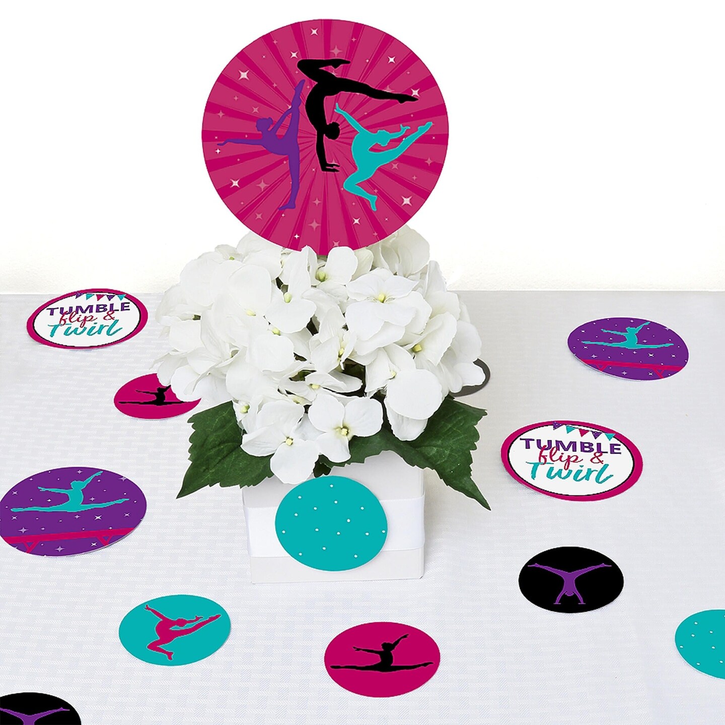 Big Dot of Happiness Tumble, Flip &#x26; Twirl - Gymnastics - Birthday Party Giant Circle Confetti - Gymnast Party Decorations - Large Confetti 27 Count