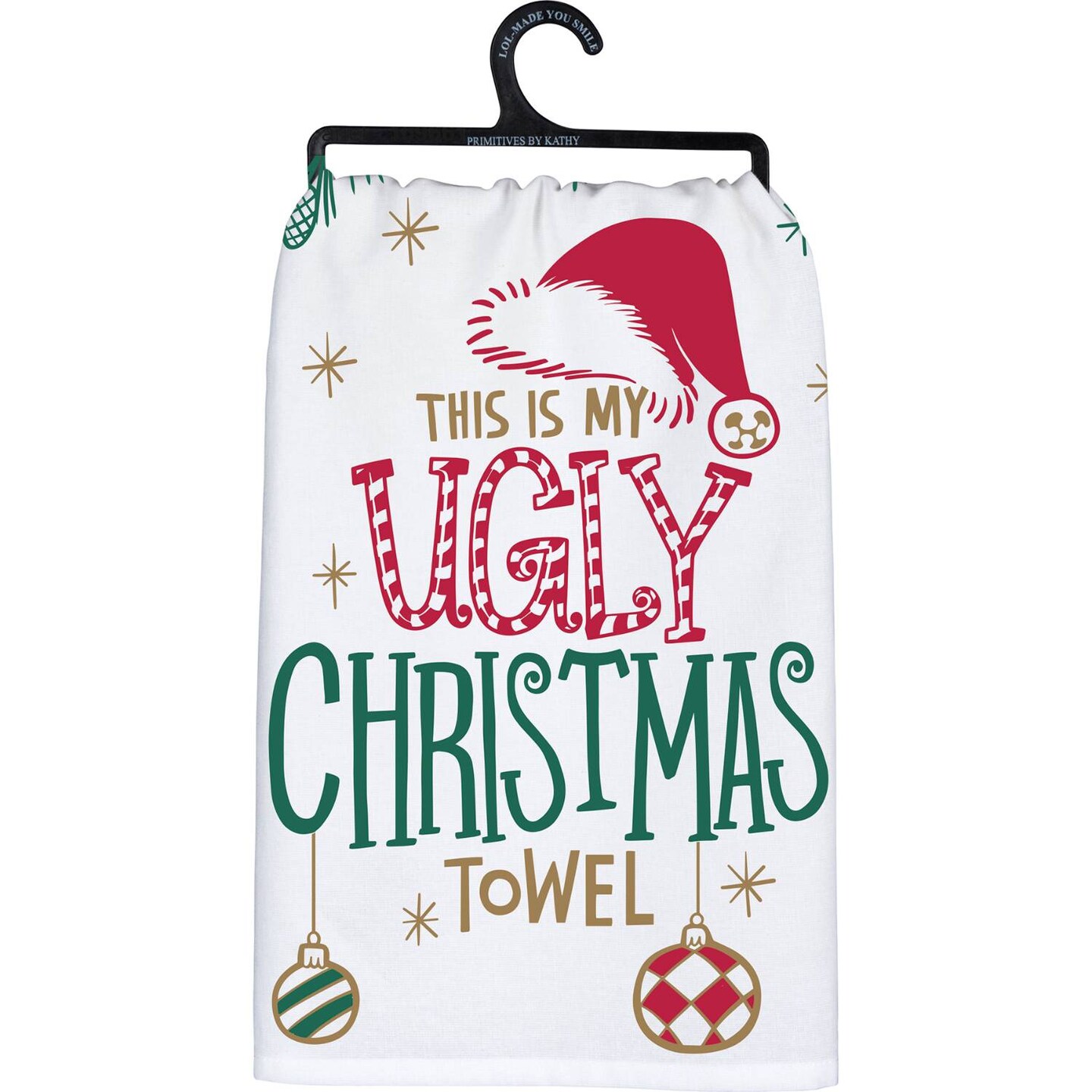 Primitives by Kathy Holiday Dish Towel, 28 x 28 in Cotton, Ugly Christmas Towel