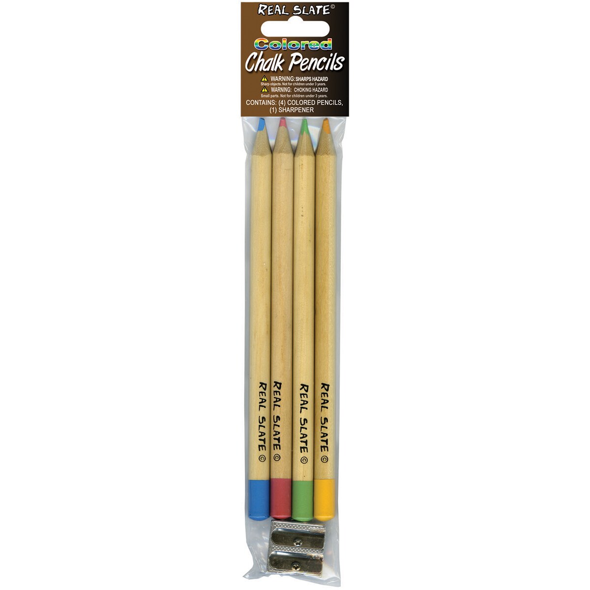 Pepperell Real Slate Chalk Pencils 5/Pkg W/Sharpener-Assorted Colors