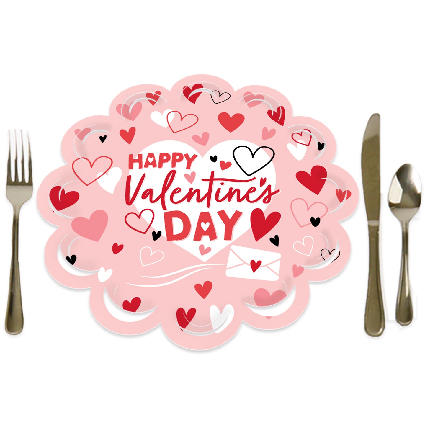 Big Dot of Happiness Happy Valentine&#x2019;s Day - Valentine Hearts Party Round Table Decorations - Paper Chargers - Place Setting For 12