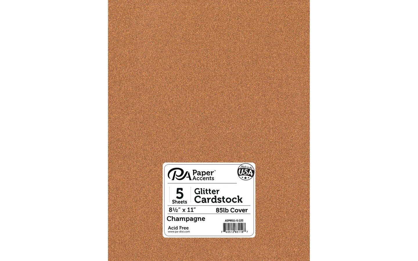 PA Paper Accents Glitter Cardstock 8.5" x 11" Champagne, 85lb colored