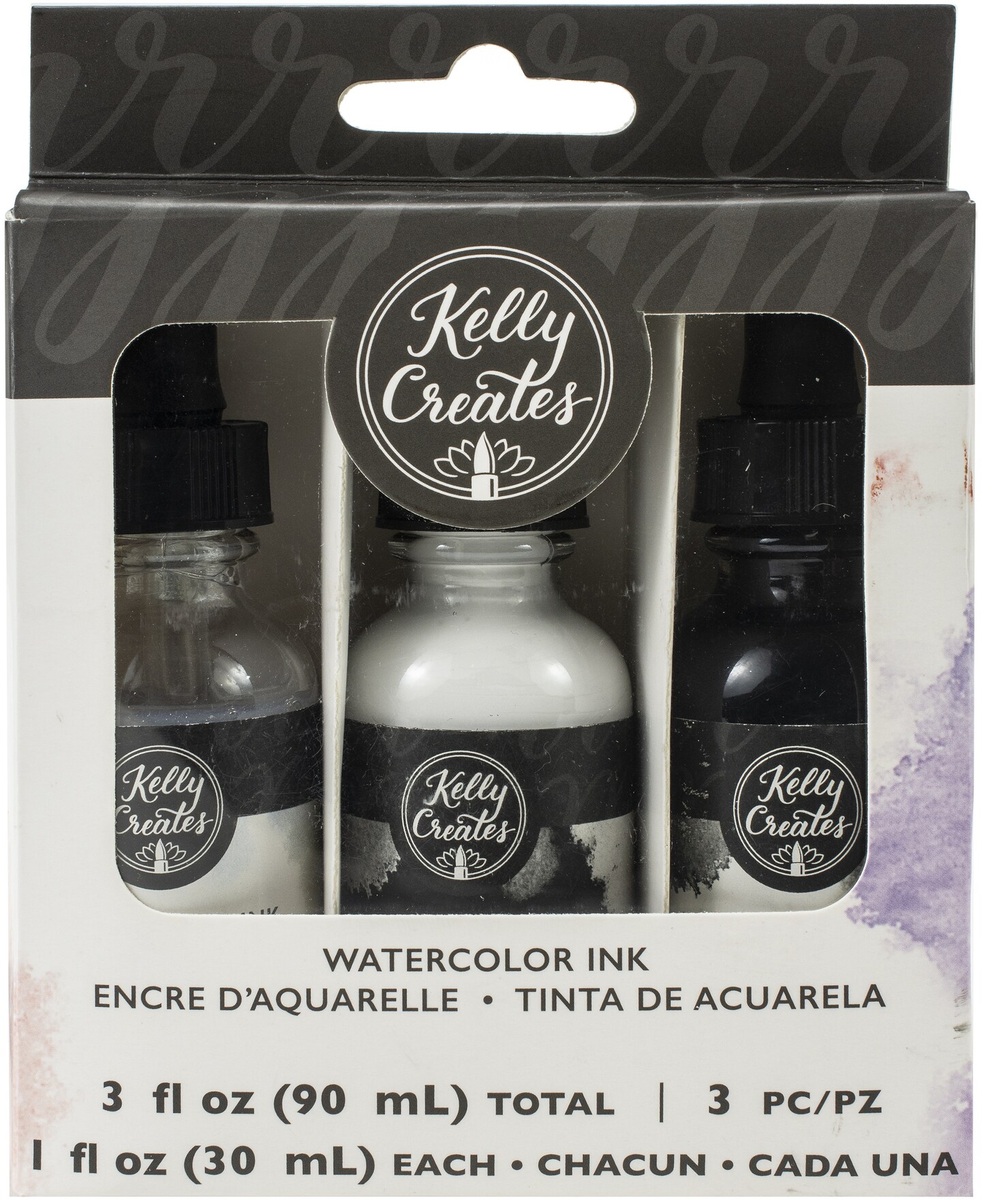 Kelly Creates Liquid Watercolor Set 3/Pkg-Black, White &#x26; Iridescent