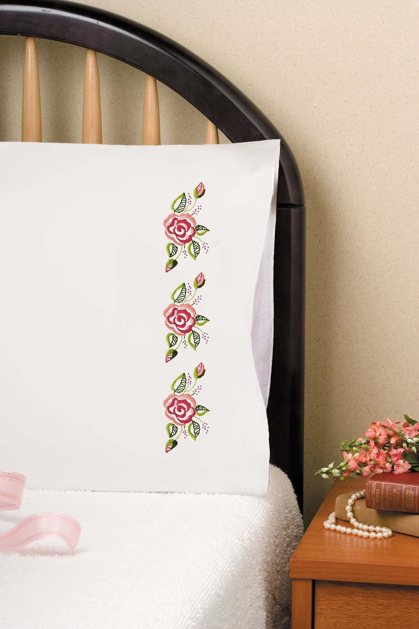 Tobin Stamped For Embroidery Pillowcase Pair 20&#x22;X30&#x22;-Rose Row