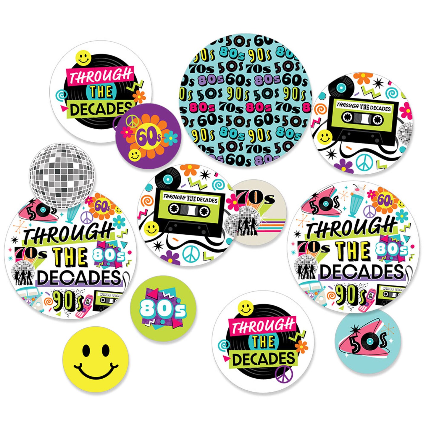 Big Dot of Happiness Through the Decades - 50s, 60s, 70s, 80s, and 90s Party Giant Circle Confetti - Party Decorations - Large Confetti 27 Count