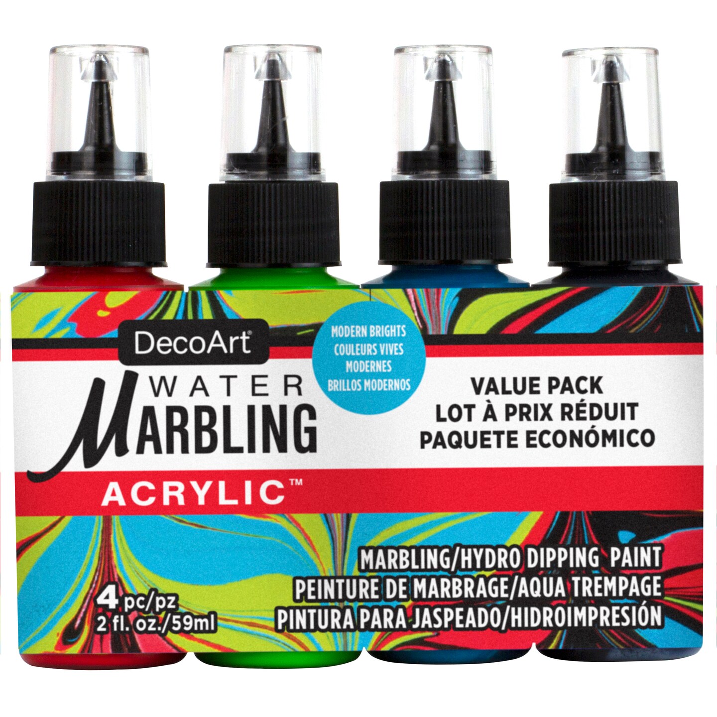 DecoArt Water Marbling Value Pack, 4-Color Modern Brights Set