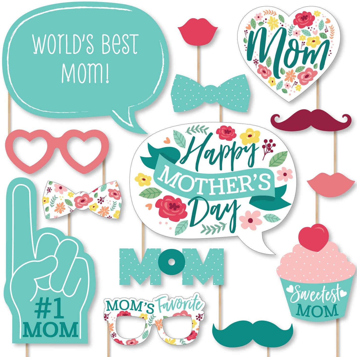 Big Dot of Happiness Colorful Floral Happy Mother&#x27;s Day - We Love Mom Party Photo Booth Props Kit - 20 Count