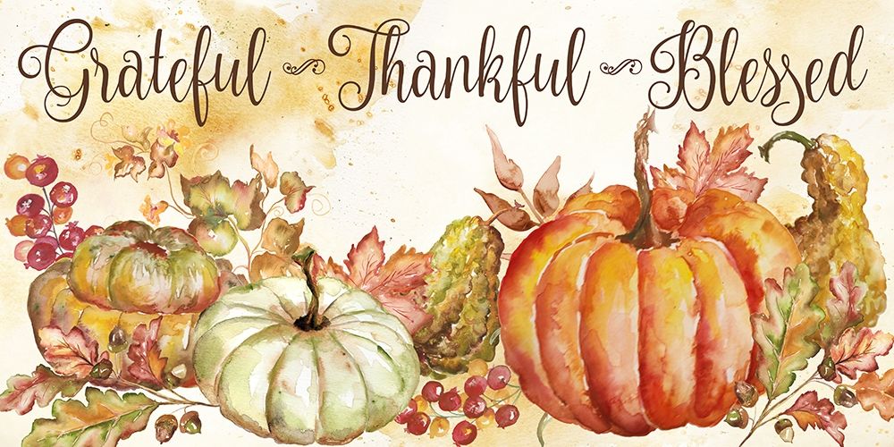 Watercolor Harvest Pumpkin Grateful Thankful Blessed Poster Print by Tre Sorelle Studios - Item # VARPDXRB12230TS