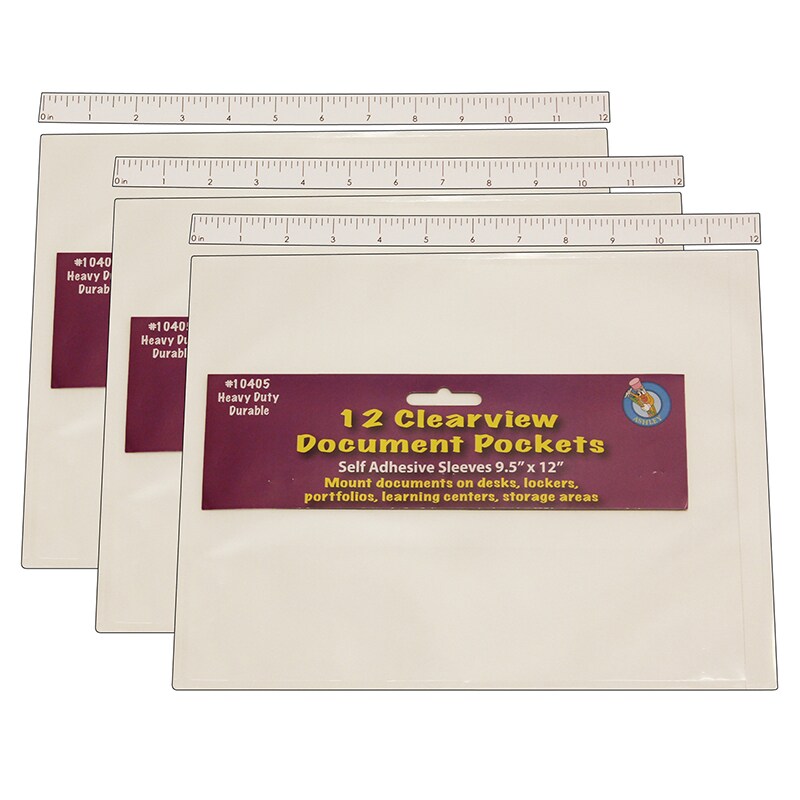 Clear View Self-Adhesive Document Pocket 9&#x22; x 12&#x22;, 12 Per Pack, 3 Packs