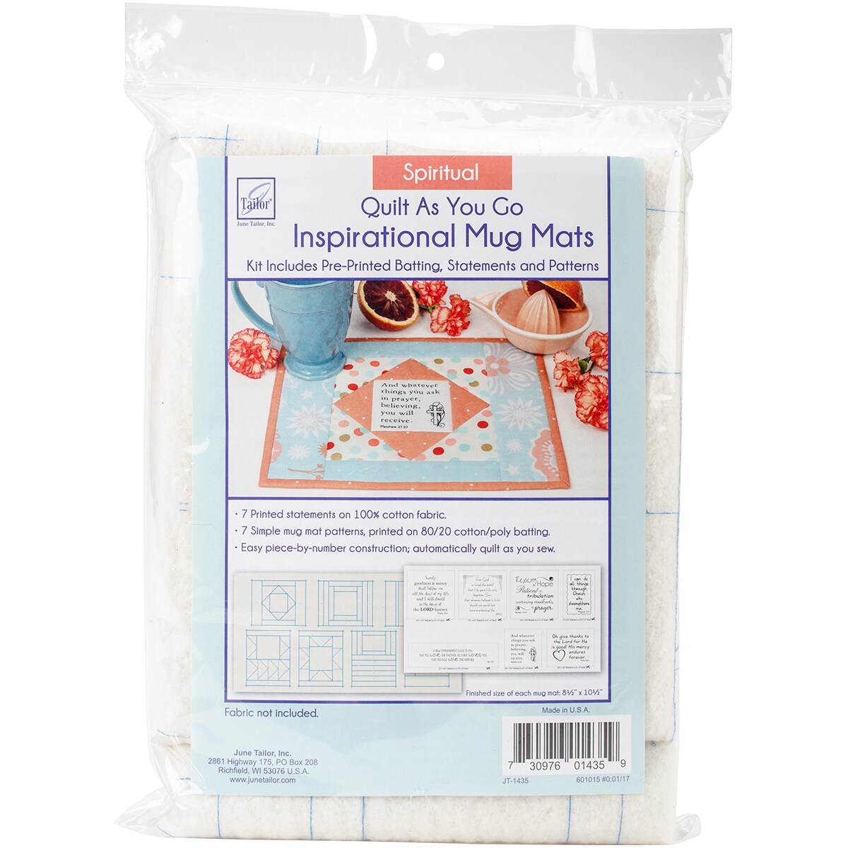 June Tailor Quilt As You Go Inspirational Mug Mats Kit-Spiritual 8.5&#x22;X10.5&#x22;
