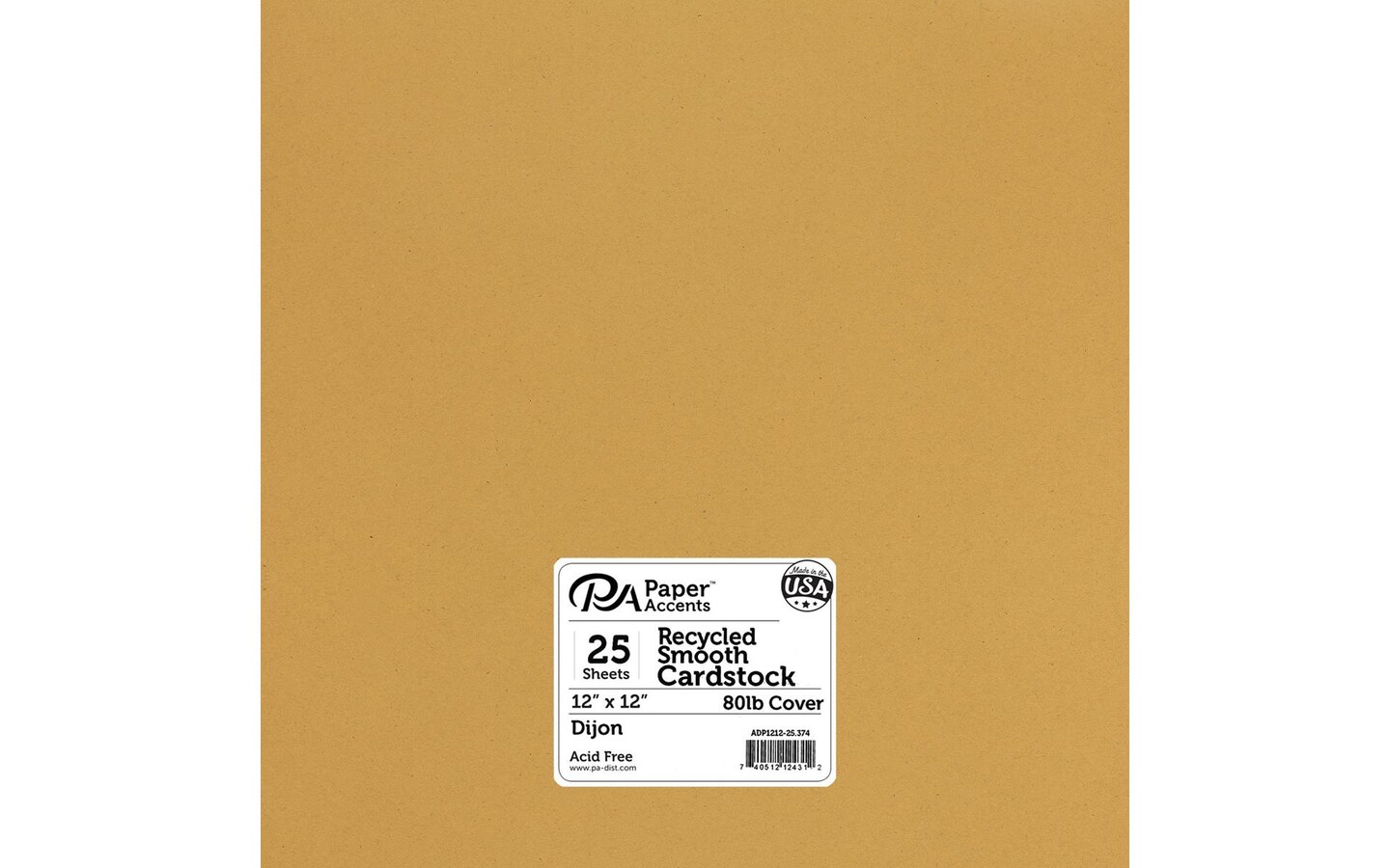 PA Paper Accents Recycled Cardstock 12&#x22; x 12&#x22; Dijon, 80lb colored cardstock paper for card making, scrapbooking, printing, quilling and crafts, 25 piece pack