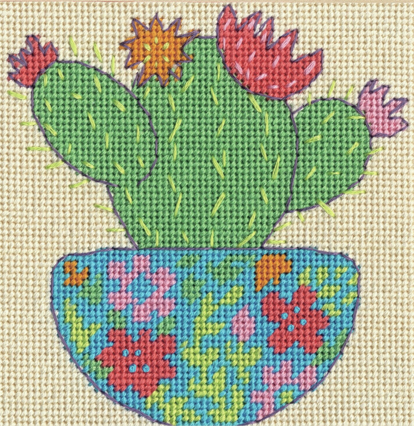 Dimensions Mini Needlepoint Kit 5X5-Happy Cactus Stitched In Thread