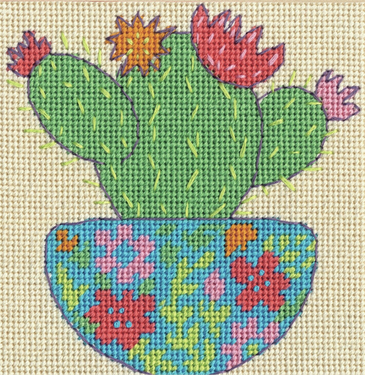Dimensions Mini Needlepoint Kit 5"X5"-Happy Cactus Stitched In Thread