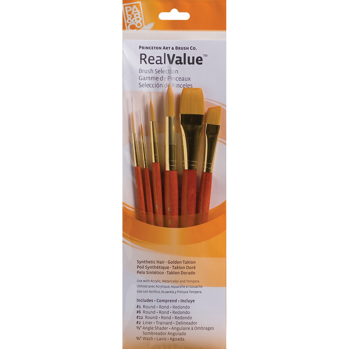 Princeton Synthetic Gold Taklon Real Value Brush Set-6/Pkg