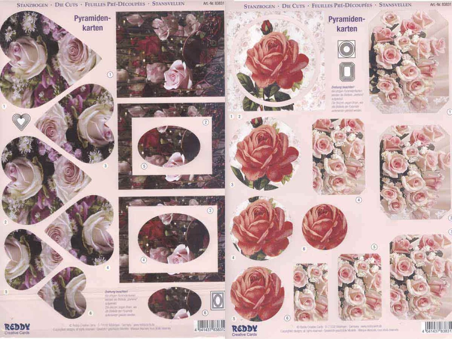 Reddy Creative Cards Pyramid Precut sheets - Roses different Shapes