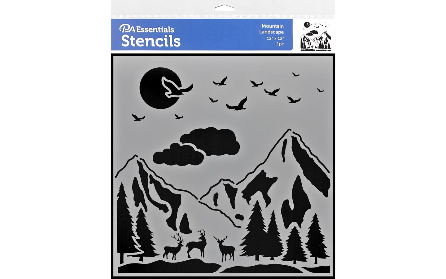 PA Essentials Stencil Mountain Landscape for Painting on Wood, Canvas, Paper, Fabric, Wall and Tile, Reusable DIY Art and Craft Stencils for Painting, 12&#x22;x12&#x22; Inches