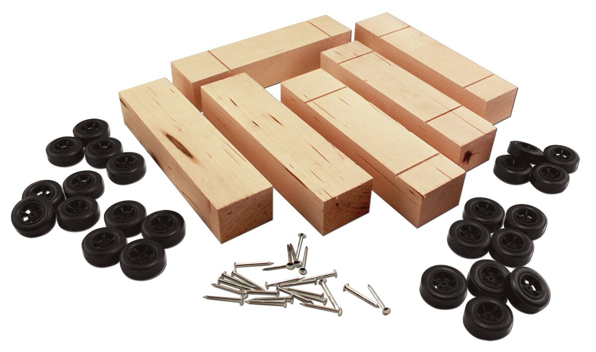 Pine Car Derby Basic Blocks With Wheels And Axels 6/Pkg