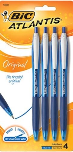 BIC Atlantis Original Retractable Ballpoint Pens 4/Pkg-Blue