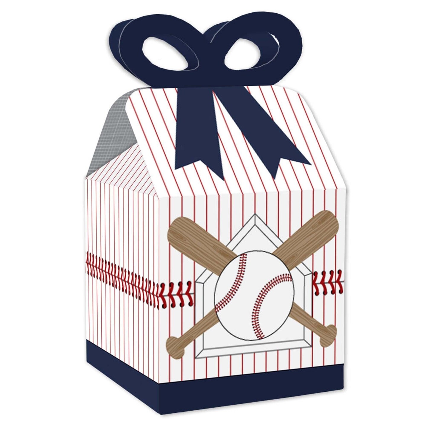 Big Dot of Happiness Batter Up - Baseball - Square Favor Gift Boxes - Baby Shower or Birthday Party Bow Boxes - Set of 12