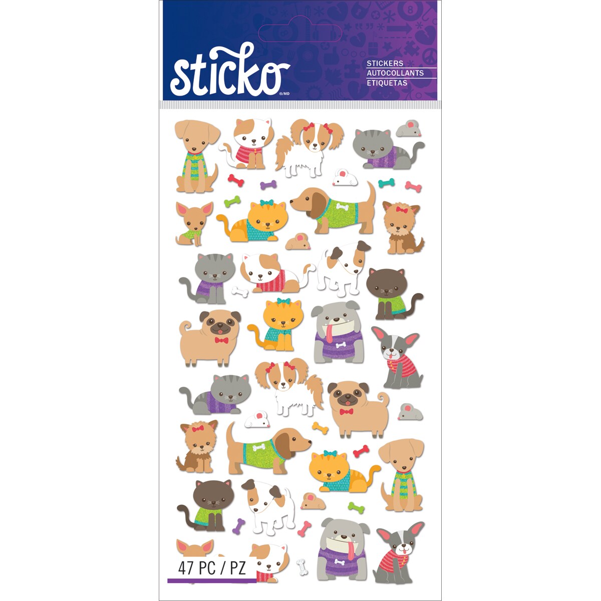 Sticko Stickers - Tiny Cats &#x26; Dogs, 47pcs