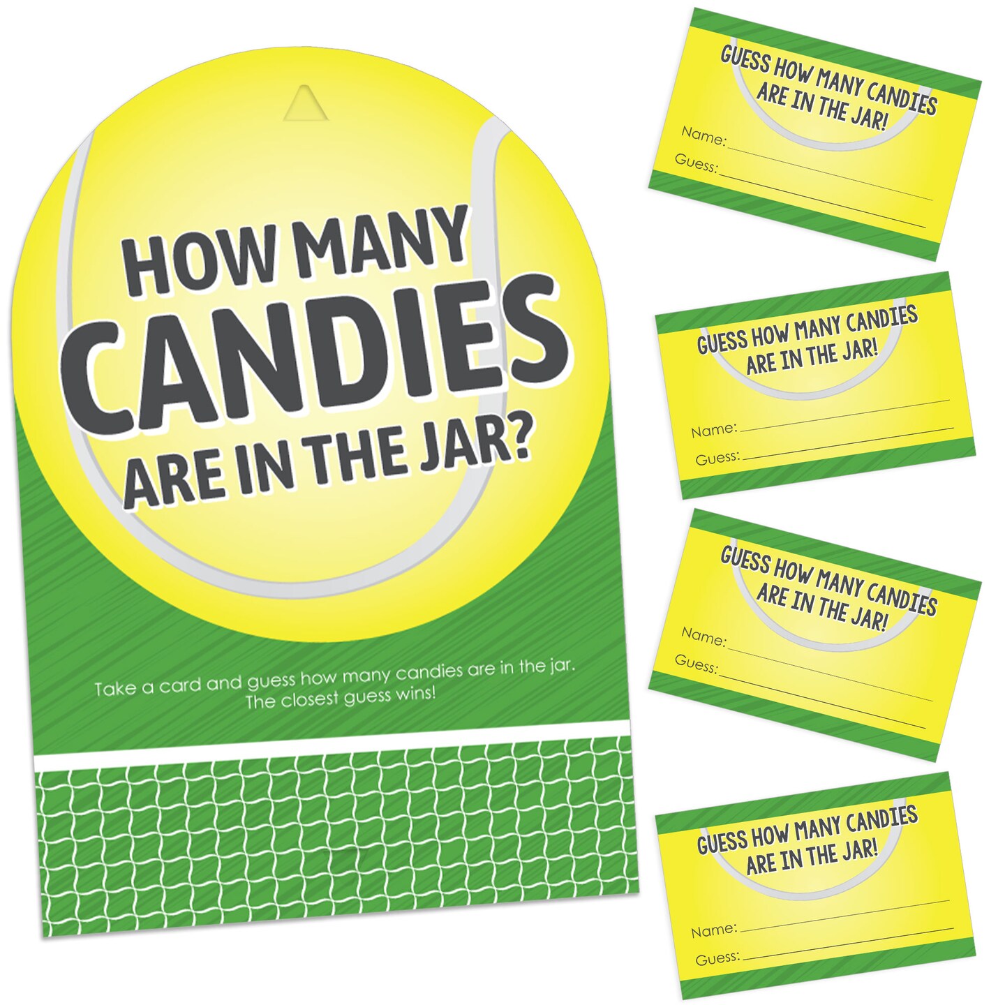 Big Dot of Happiness You Got Served - Tennis How Many Candies Baby Shower or Tennis Ball Birthday Party Game 1 Stand and 40 Cards Candy Guessing Game