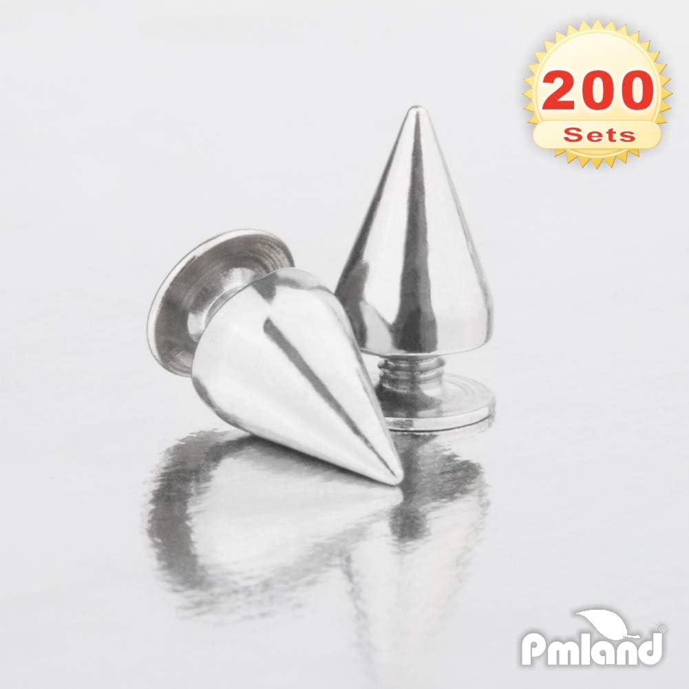 200 Sets/Pairs 9.5mm Silver Cone Spikes Screwback Studs DIY Craft Cool Rivets Punk