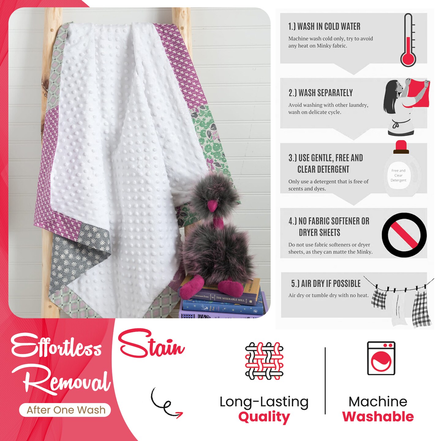 FabricLA Minky Fabric by The Yard | Oeko-TEX Certified Plush Fabric | Soft Minky Dimple Dot Cuddle Fabric | 60" inches Wide | Baby Blanket, Apparel, Throws