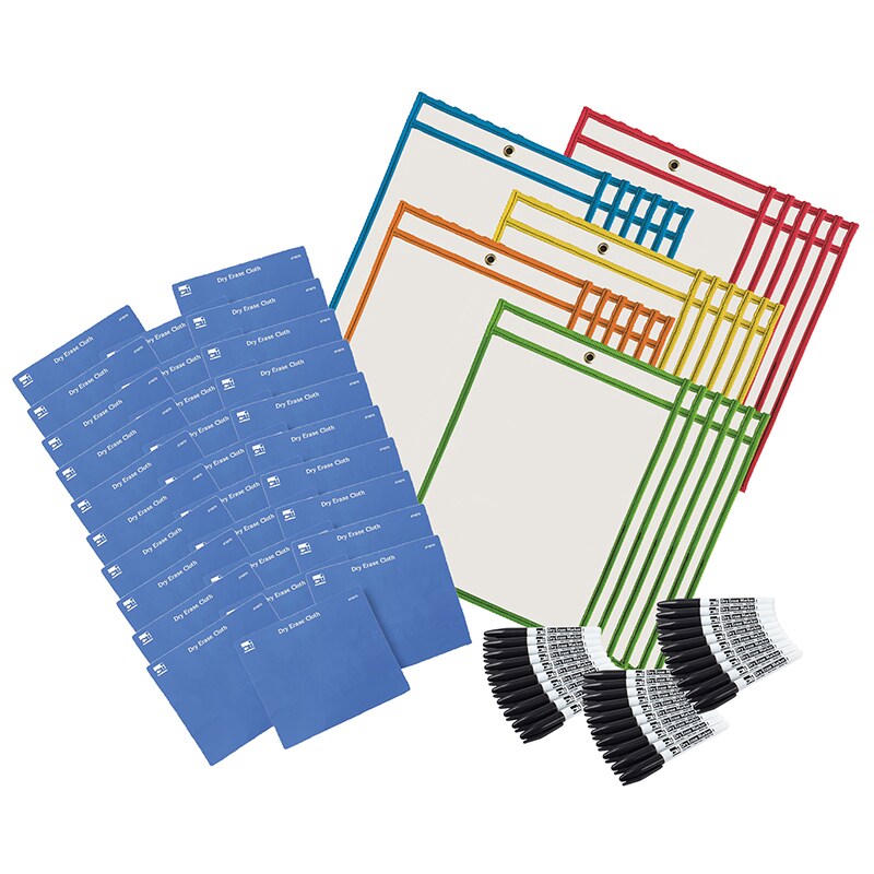 Dry Erase Pocket Class Pack, Dry Erase Pockets, Dry Erase Cloths and