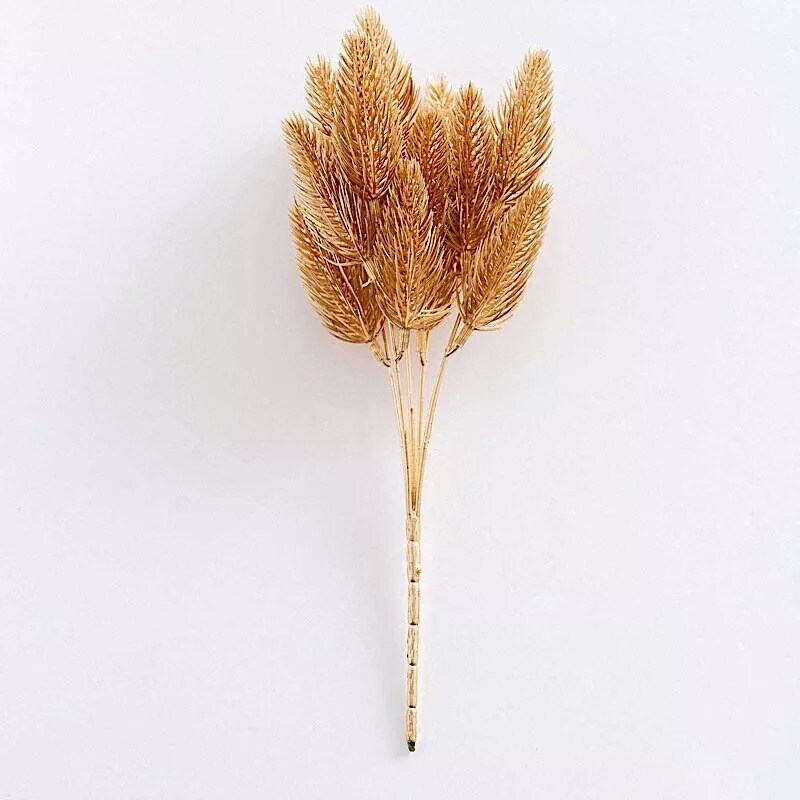 4 Gold Metallic Artificial Pine Grasses