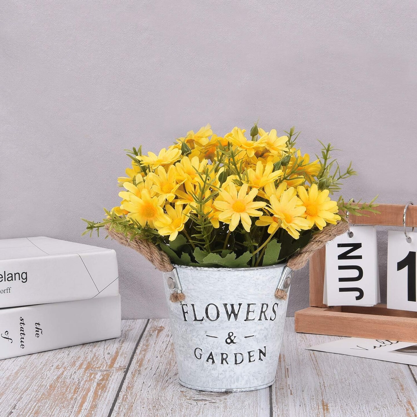 Silky Artificial Daisy Bouquet in Metal Pot &#x2013; Perfect for Weddings, Parties, and Home Decor