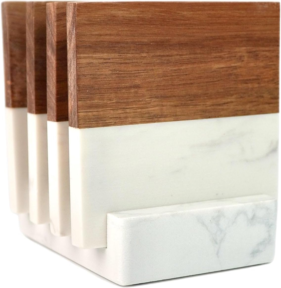 Makerflo Wood Marble Coaster of Heavy Acacia Wood | Craft-Ready for DIY Gifts &#x26; Personalization (Laser Engraving, Epoxy, Vinyl, and UV DTF) - Not Suitable for Sublimation