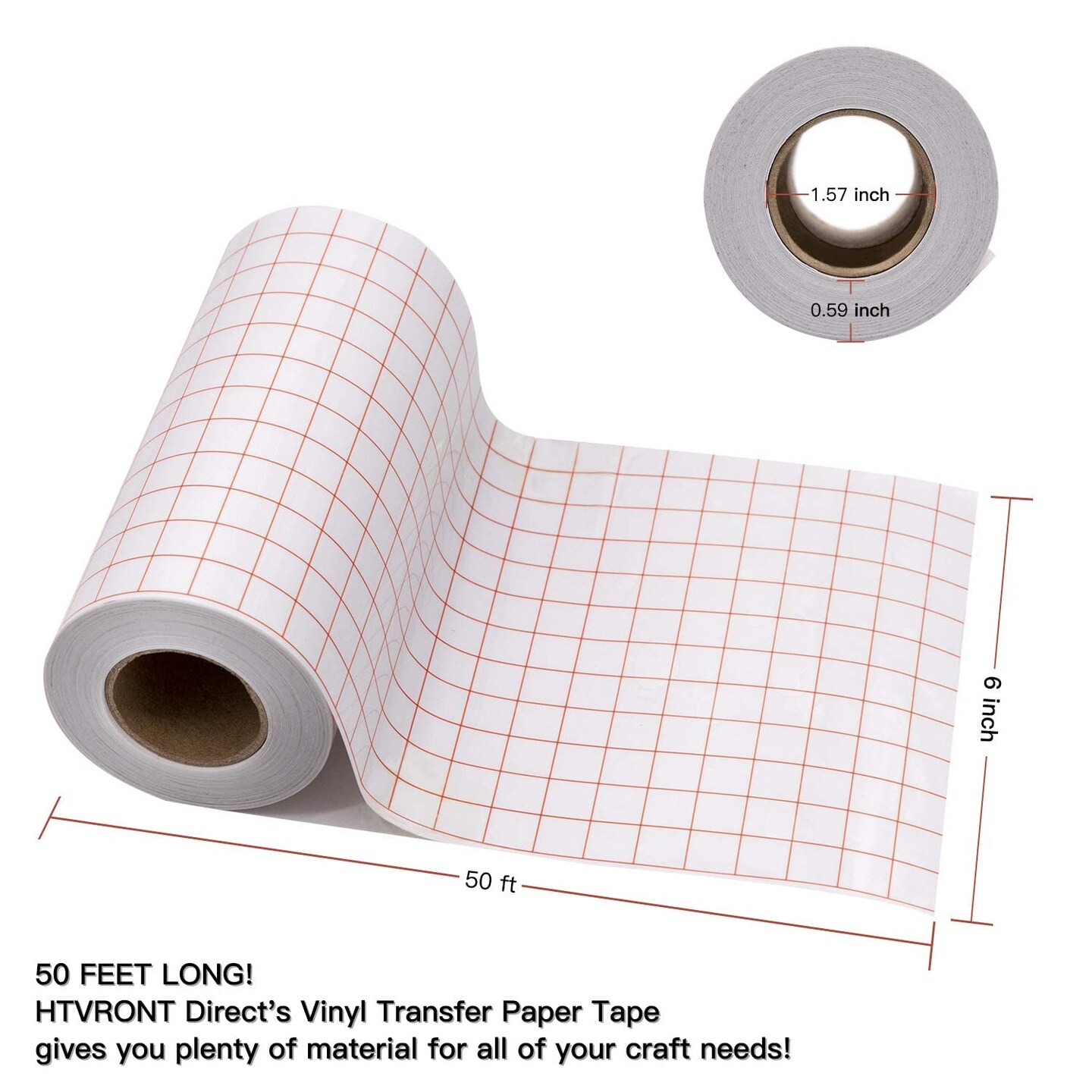 Clear Vinyl Transfer Paper Tape Roll 6&#x22; x 50 Feet Clear w/Red Alignment Grid - Application Transfer Tape Perfect for Self Adhesive Vinyl for Signs Stickers Decals Walls Doors &#x26; Windows