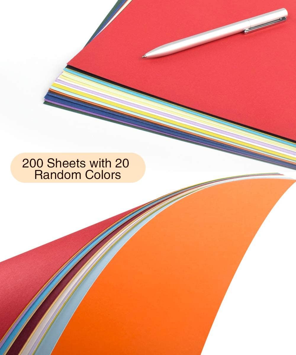 Double Sided Lightweight Construction Paper, Neon Colored Paper Pads Multicolored Construction Paper Craft Paper, Printing Paper And Copy Paper, 70GSM A4 20 Assorted Colors,8" x 11", 200 Sheets