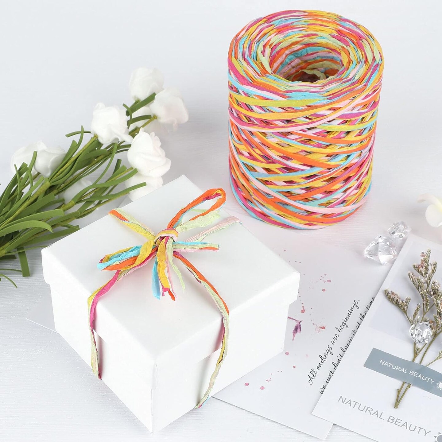 Colored 262 Feet Raffia Paper Ribbon,6 Colored Packing Paper String Perfect for Gift Wrapping and DIY Decoration (Pink)