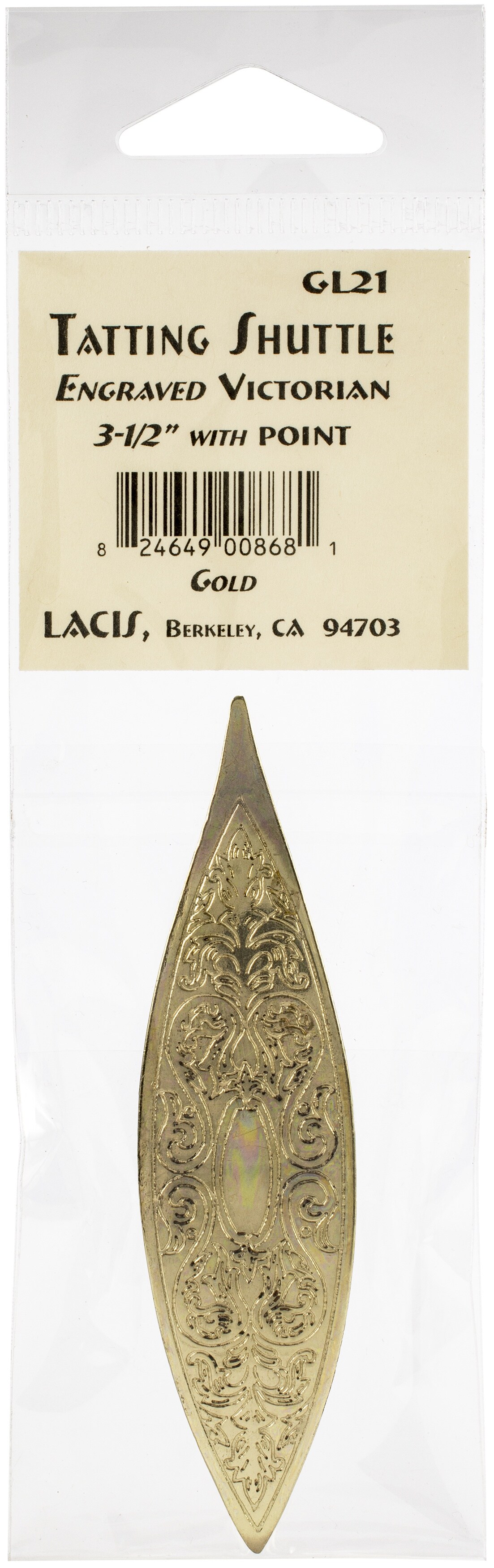Lacis Victorian Engraved Tatting Shuttle-Gold