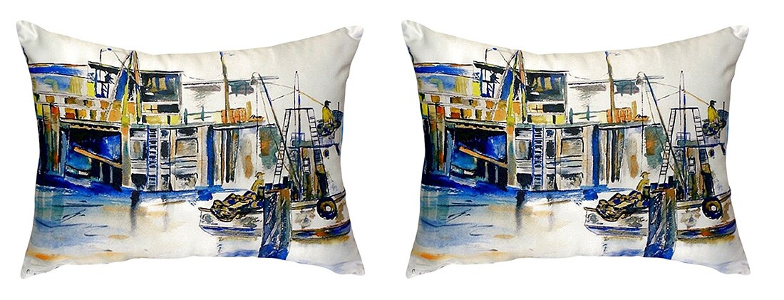 Pair of Betsy Drake Fishing Boat No Cord Pillows 15 Inch X 22 Inch