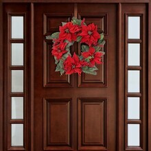 22&#x22; Red Velvet Poinsettia Wreath with Silk Flowers &#x26; Berries, Floral Home by Artificial Flowers